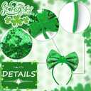 4 x St. Patrick's Day Shamrock Bow Headband for Women Girls Glitter Green Clover Leaf Headband Hair Band Irish Saint Patrick Party Festival Parade Accessories (Green)