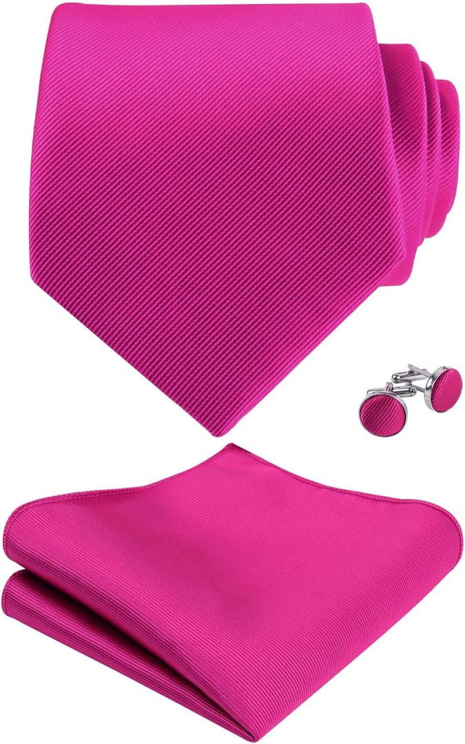 Alizeal Men's Solid Color Tie with Pocket Square 3.15inches Necktie Set (#A1-114-magenta)