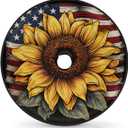 Spare Tire Cover with Backup Camera Hole American Flag Sunflower 17inch Wheel Cover Protector Universal Fit for Trailer,RV,Camper,SUV,Truck