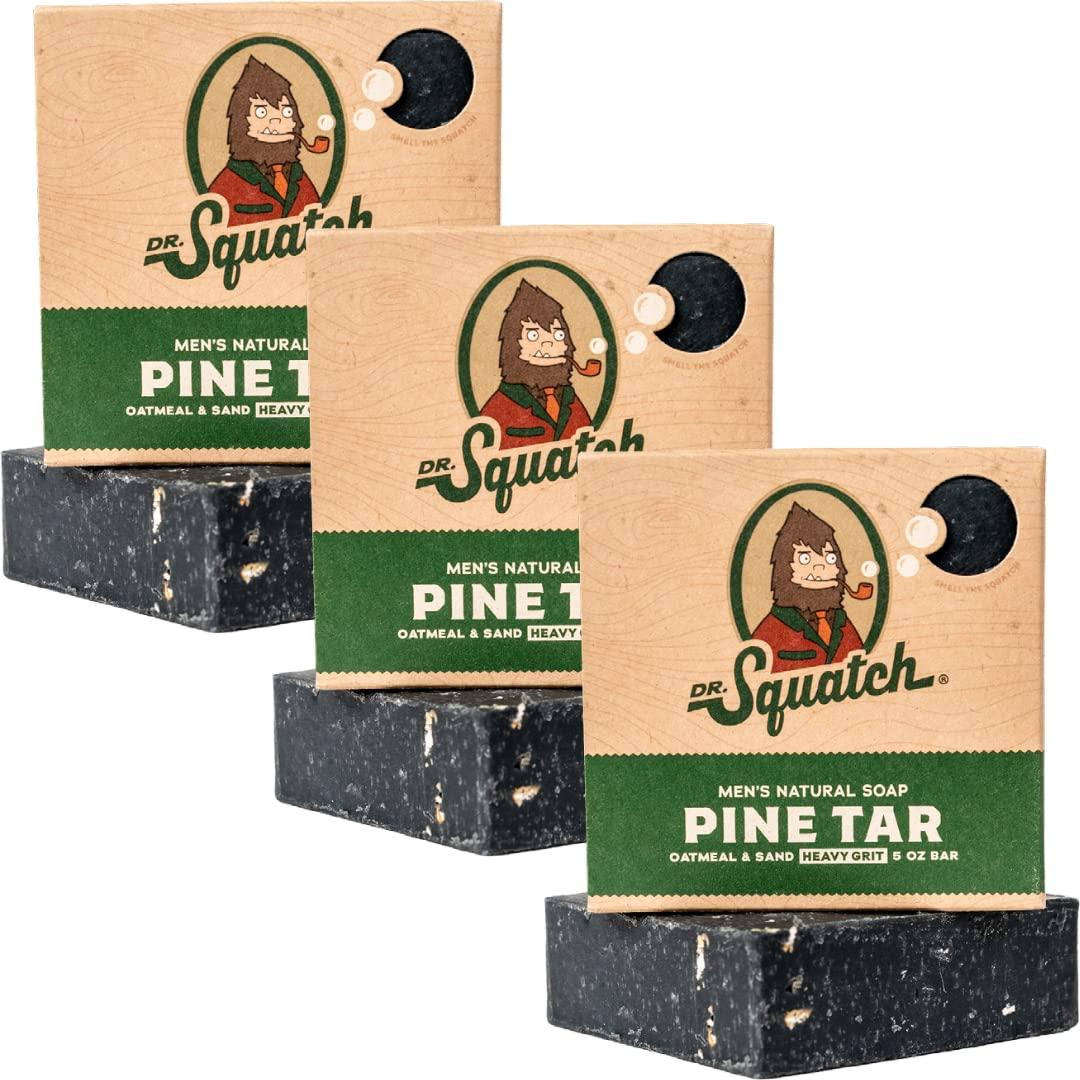 Dr. Squatch Natural Mens Bar Soap - Cold Process Body Soap Bar with Natural Oils - Gifts for Men - Pine Tar (5 oz, 3-Pack)