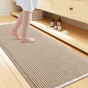 Smiry Waffle Bath Mat 24x16, Extra Soft Absorbent Bathroom Rugs, Non Slip Machine Washable Quick Dry Bath Rugs for Bathroom Floor, Tub, Shower, Home Decor Accessories, Brown & Cream