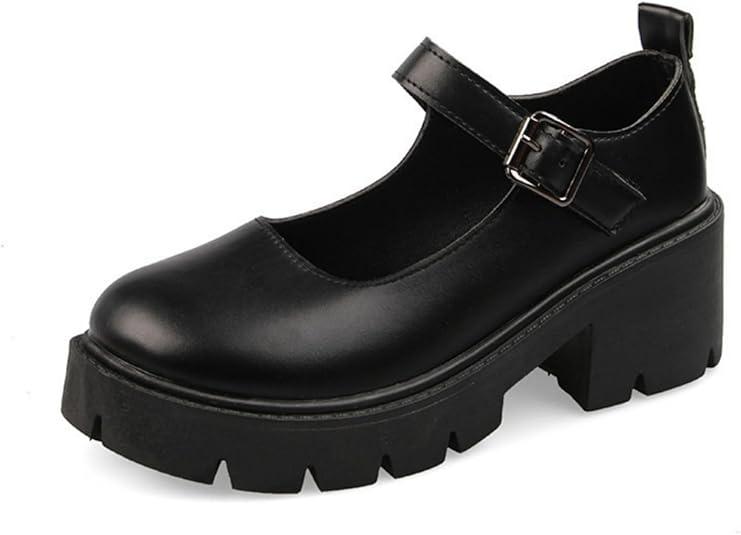 Women's Platform Mary Janes Heart Cat Buckle Rivets Ankle Lolita Gothic Princess Platform Pumps Patent Leather Thorn Vintage Traditional Embroidery Upper Dress Shoes 35