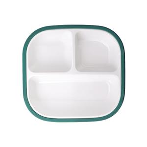 BABELIO 8'' Toddler Porcelain Plates with Silicone Suction Sleeves, Lead & BPA Free, Divided, Microwave & Dishwasher Safe, Stay Put, Suitable for Kids/Babies, Matcha Green