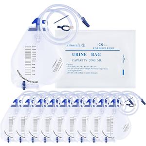 Urinary Drainage Bags 2000ML, Catheter Bags with Unique Anti-Reflux Drip Chamber, Thickened Drainage Tube, Adjustable Clips & Hanging Hook for Home and Hospital Use, 10 Packs