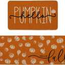 Artoid Mode Orange Hello Pumpkin Fall Kitchen Mats Set of 2, Autumn Home Decor Low-Profile Kitchen Rugs for Floor - 17x29 and 17x47 Inch