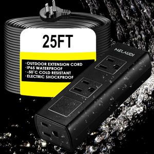 Outdoor Power Strip Weatherproof, 25FT Heavy Duty Outdoor Extension Cord - 3 Outlets - Waterproof Surge Protector, Shockproof Overload Protection Electrical Outlet, Industrial/Home Power Strip