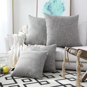 Kevin Textile 2 Pack Decorative Linen Throw Pillow Covers, Neutral Outdoor Pillows Cover Large Cushion Cases Boho Farmhouse Decor for Couch Chair Bedroom, 24 x 24 inches, 61cm, Grey (Gray)