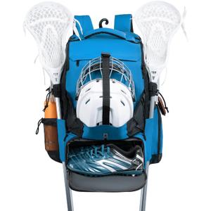 Himal Outdoors Lacrosse Bag with Helmet Storage- Premium Lacrosse Backpack with Two Stick Holder- Extra Large Separate Shoe Compartment-Zipper Pocket & Towel Ring and Padded Shoulder Straps, Navy Blue