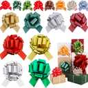 TONIFUL Multi-Size Christmas Pull Bows - 24 Piece Aluminum&Glitter Gift Wrap Bows with Christmas Pattern for Gift Wrapping, Wine Bottle, Treat Bags, Baskets Decor, Indoor Outdoor Decoration (Chris2)