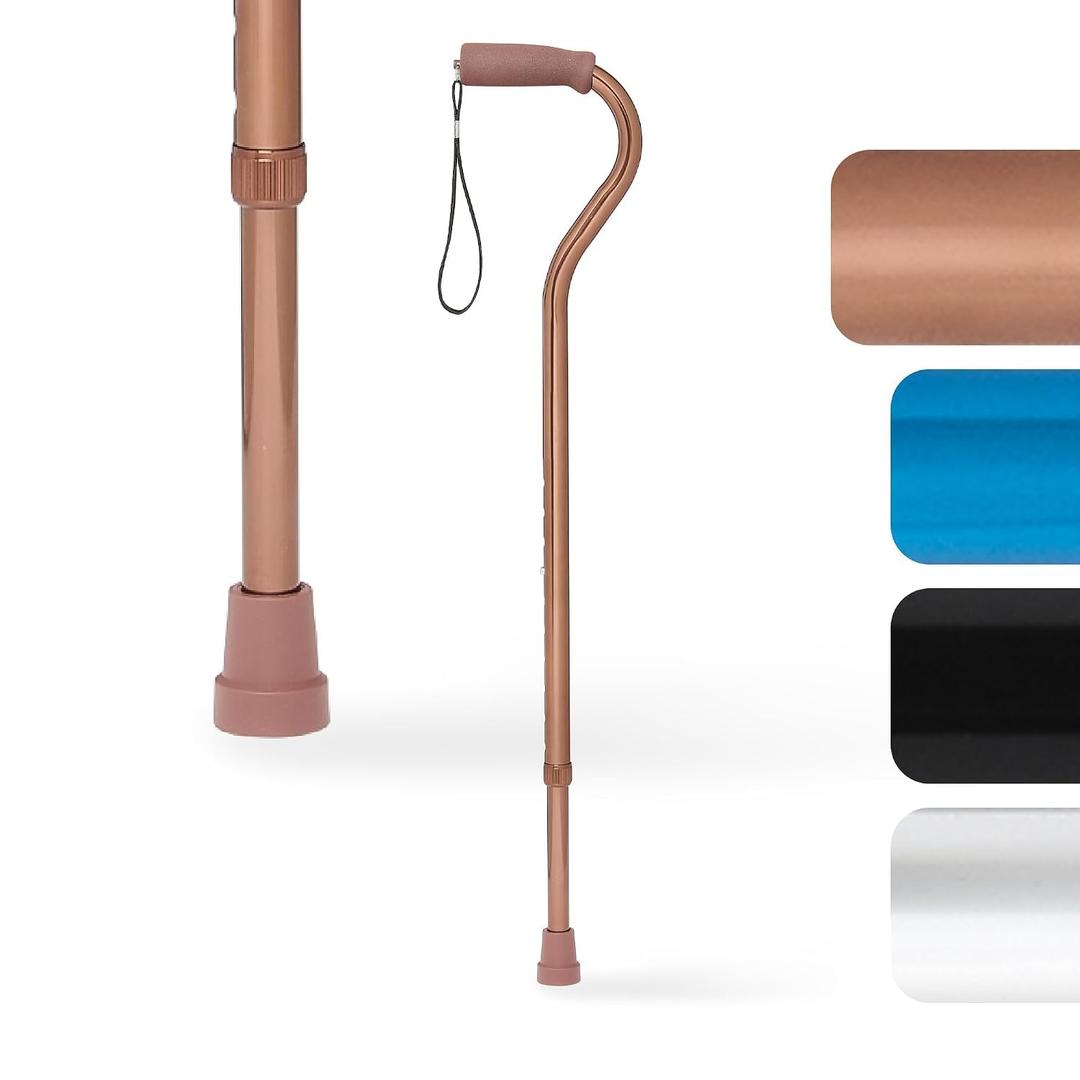 Medline Aluminum-Bronze Offset Walking Cane, Adjusts 29–38” & Supports Up to 300 Lbs. — Mobility Aid Provides Balance for Seniors & Adults