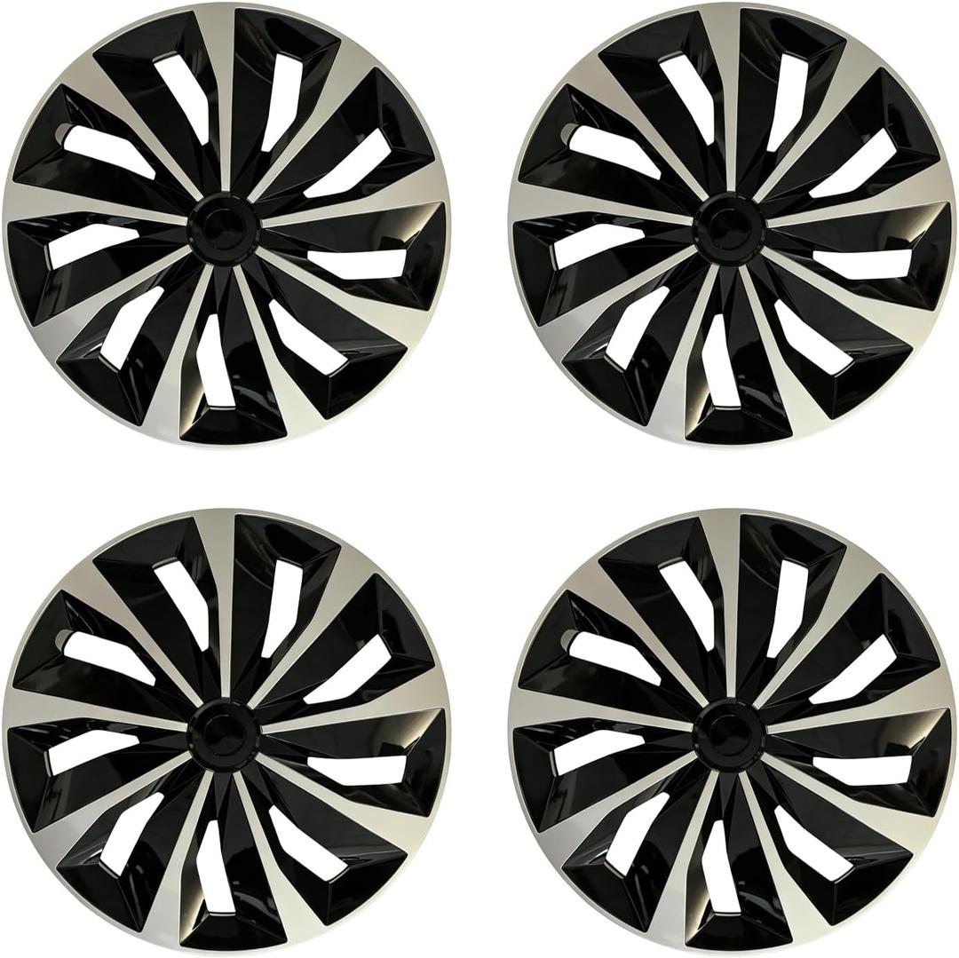 Hubcaps Wheel Covers Replacement R14 Size Hub Cap Universal-Fit Steel Wheel Rim Caps ABS Tire Cover Snap on Most Car Truck SUV Sedan -Set of 414-inchSilver-Black