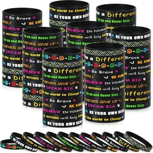 CHRORINE 120 Pcs Motivational Quote Silicone Bracelets Colored Inspirational Rubber Wristbands Unisex for Home Office Party Favor Gifts Supplies 12 Designs