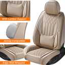 Car Seat Covers Front Seats Beige, Luxury Leather Automotive Seat Covers with Lumbar Support, Waterproof Car Seat Protector Universal Fit for Most Cars Trucks Pick-ups SUVs