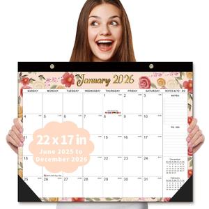 Desk Calendar 2025-2026, AgePlace Large 22" x17" Wall Calendar 2025 Covers June 2025 - December 2026, Monthly Desktop Calendar with Different Watercolor Artwork for Each Month for Home & Office School