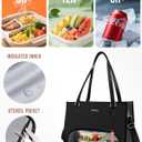 Laptop Tote Bag with Lunch Compartment for Women - 15.6 Inch Computer Vegan Leather Work Bag Handbag, Large Insulated Leakproof Lunch Box Bag with Shoulder Strap