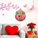 Valentines Day Wreaths for Front Door Hello Valentine Hanger Sign Outside Rustic Holiday Farmhouse Wooden Door Decoration Hanging with Bows Outdoor (Red)