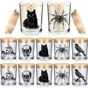 Ziliny 10 Pcs Halloween Horror Glass Candle Jars Empty Containers Bulk 7 oz Halloween Glass Jars with Cork Lids Tins for Holiday Candle Making Storing Biscuits Tea Party Favors Decorations