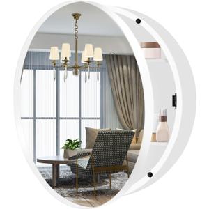 26 Inch Round Medicine Cabinet with Mirror, White Bathroom Medicine Cabinet for Wall Metal Framed, Surface Mount Only Circular Storage Cabinet with Vanity Mirror