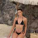 MOSHENGQI Women Sexy Brazilian Bikini 2 Piece Spaghetti Strap Top Thong Swimsuit Bathing Suit (Black, S)