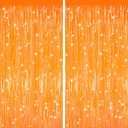 GCB 2Pack Orange Fringe Curtain Party Streamers, Foil Fringe Backdrop Curtains for Birthday Decorations Wedding Graduation Bridal Baby Shower Tinsel Streamers Orange Party Decorations Door Streamer