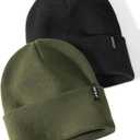 FURTALK Beanie Hat for Women Men Winter Hat Womens Cuffed Beanies Knit Skull Cap Warm Ski Hats (One Size, Black+pine Green)