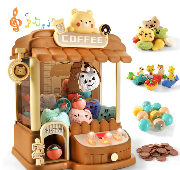 Large Claw Machine for Kids Adults, Mini Vending Machine with 30 Fun Toys, Candy Dispenser Machine, Prize Dispenser with Music L