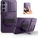 SURITCH for Samsung Galaxy S24 Case with 360° Rotatable Hand Strap Phone Grip & Invisible Kickstand & Slide Camera Cover, Rugged Shockproof Protective Cover for S24 -Dark Purple