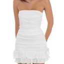 Mizoci Women's Sexy Tube Top Bodycon Mini Dress Strapless Ruffle Bow Back Ruched Party Short Dresses, Small, light blue