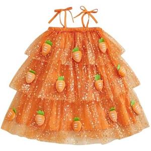 Toddler Baby Girl Easter Outfit 3D Carrot Layered Tulle Tutu Dress Sleeveless Spaghetti Strap Sequin Cake Dresses, (4-5Years) 8 Packs