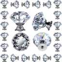 DEELF 24 Packs Kitchen Cabinet Knobs, 40 mm Crystal Cabinet Knobs, Diamond Dresser Handle Drawer Pulls, Dresser Knobs for Cabinets and Drawers, Silver Base
