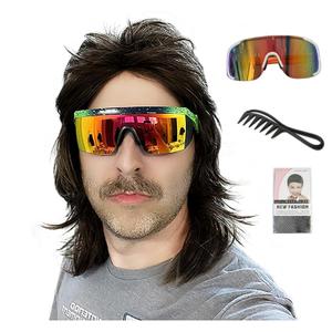 Men's 80s Mullet Wig Set, Vintage Mullet Rock Wig for Country Rocker Halloween Party and Cosplay (Black)
