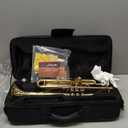 Libretto Gold Lacquer Bb Trumpet Set, Rose Brass Leadpipe, Standard for Beginner & Intermediate Students, Stainless Valve, 7C Mouthpiece, Durable Case, Portable Stand & Maintenance Kit w/Instructions