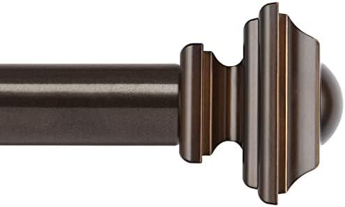 KAMANINA 1 Inch Curtain Rod 32 to 58 Inches (2.6-4.8ft), Bronze Curtain Rods for Windows, Single Drapery Rods with Square Finials
