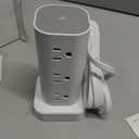 Tower Power Strip with 15W Wireless Charger, 6FT Flat Plug Extension Cord with Multiple Outlets, 12 AC Outlets, 4 USB Ports (2 USB C) Charging Station Surge Protector for Office Home Dorm Room (White)
