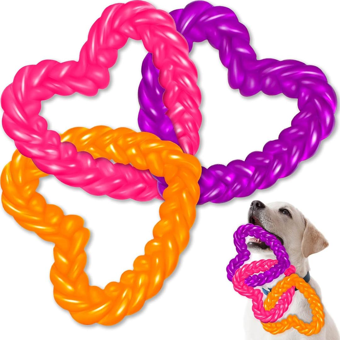 Civaner Valentines Day Dog Toys Puppy Teething Chew Toys Pink Purple Orange Love Heart Shape Puppy Teething Comfort Aid for Small Medium Large Breeds Dogs
