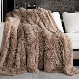 Pawque Faux Fur Throw Blankets 50x60 Inches, Soft Fuzzy Sherpa Blankets for Sofa, Couch and Bed,Plush Fluffy Fleece Blankets, Long Hair Blanket, Brown (50" x 60")