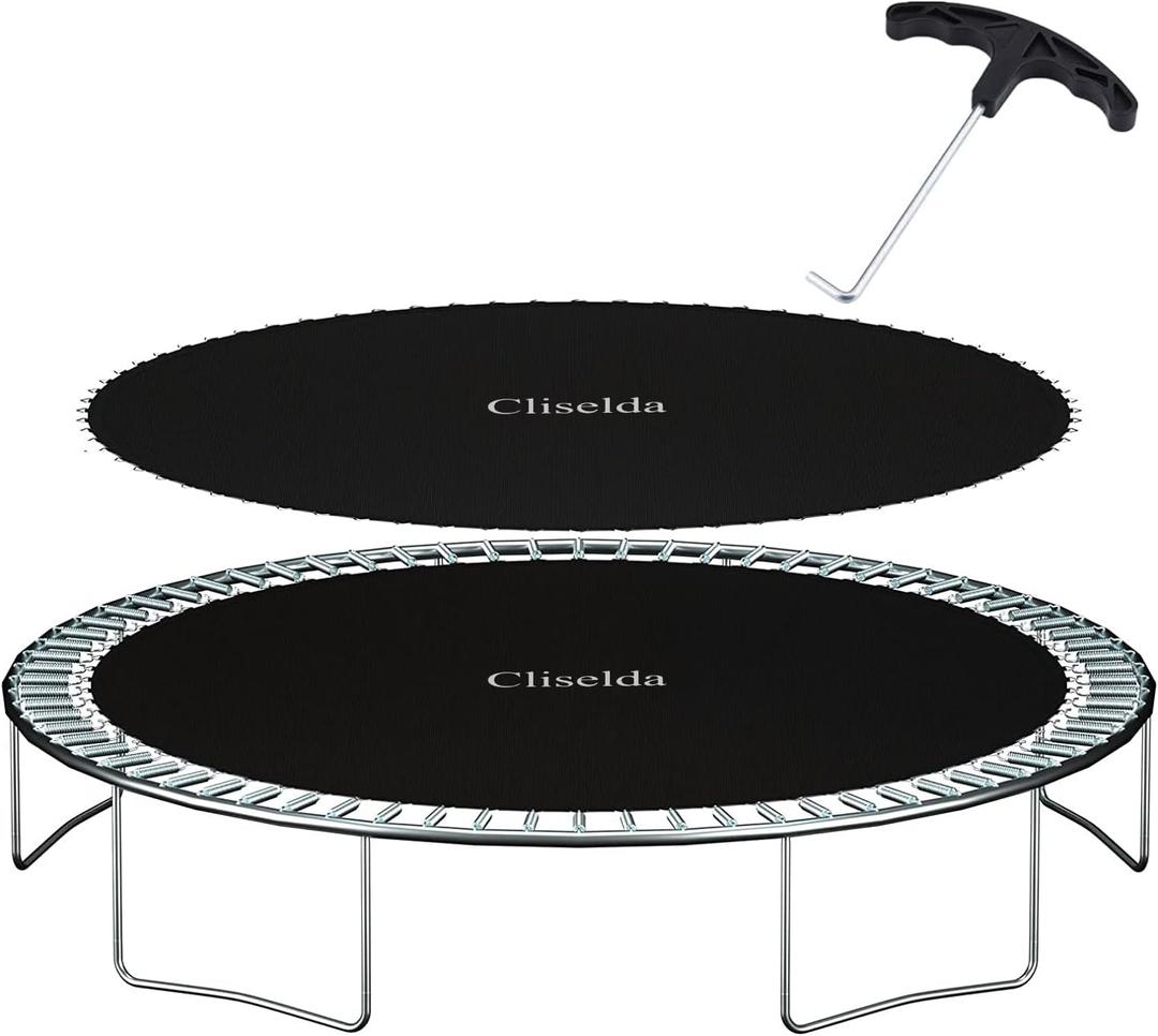 Cliselda Trampoline Replacement Mat, Fits 12 ft 14 ft 15 ftRound Trampoline Frame with 72/88/96 V-Rings and Spring Tool, Fits 5.5-7" Springs, Jumping Mat (Excluding Frame and Spring) (14FT /147'' Mat-72 Rings Fits 6.5-7'' Spring)