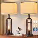 SRJJA Farmhouse Table Lamps for Living Room Bedroom Set of 2 - Rustic Industrial Bedside Lamps for Night Stands with USB A+C, 24" Vintage Nightstand Lamp with Night Light, Bulbs Included