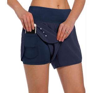 Ksmien Women's 2 in 1 Running Shorts - Lightweight Athletic Workout Gym Yoga Shorts Liner with Phone Pockets M