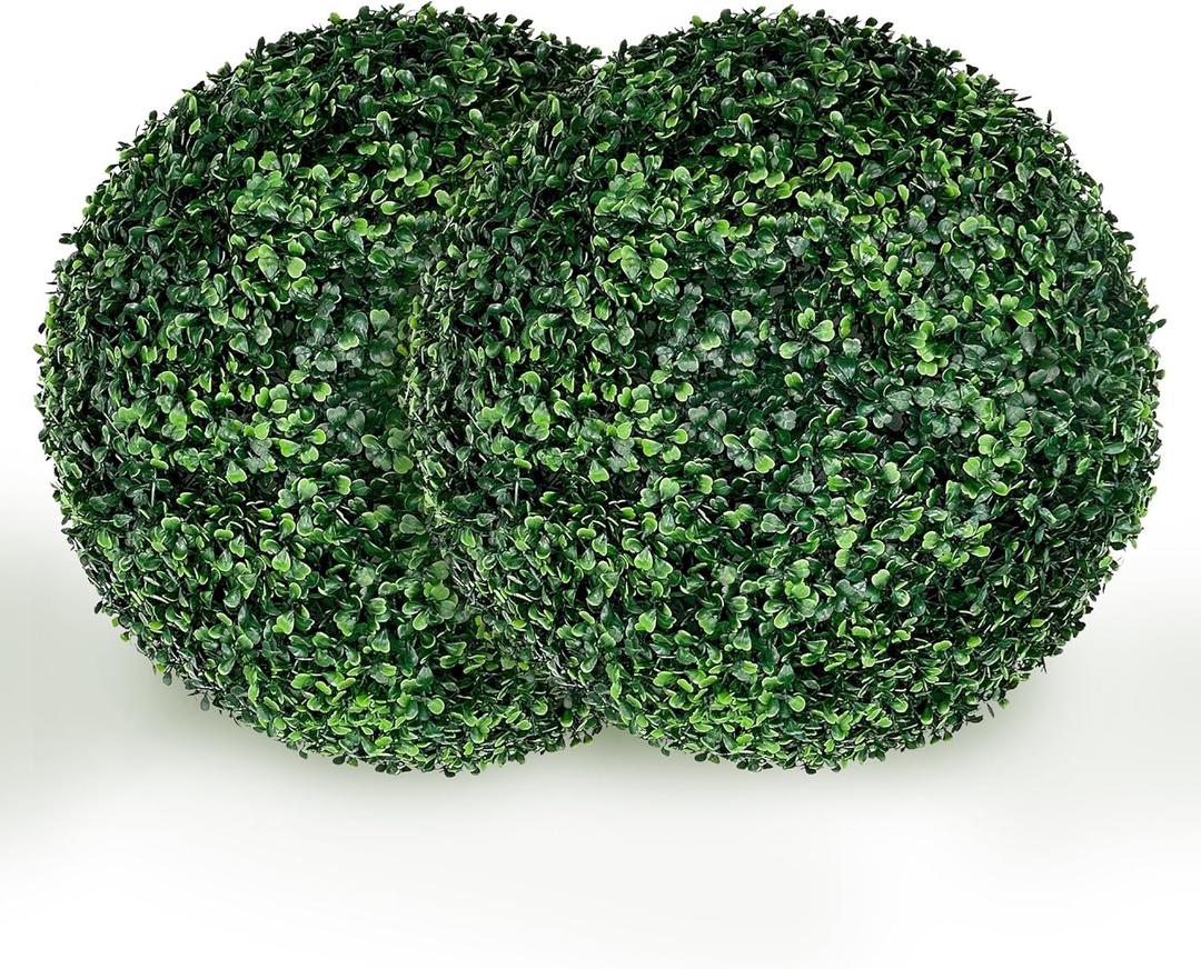 Artificial Plant Topiary Ball, UV-Anti 2 PCS 20 Inch 4-Layer Leaf Faux Boxwood Decorative Balls for Wedding, Balcony, Garden, Backyard and Indoor & Outdoor Greenery Home Décor