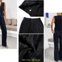 Women's 2 Piece Outfits Linen Vest Waistcoat Dressy Casual Sets Wide Leg Pants Suits (Black, S)