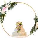 Norme 33.5 Tall Wedding Arch Cake Stand Round Metal Cake Stand for Wedding Reception Hoop Decoration with Wooden Base Floral Decoration Display for Party Events Reception Supplies