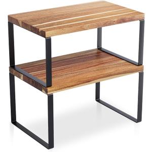 Cabinet Organizer Shelf Set of 2, Kitchen Counter Shelves,Acacia Wood Spice Rack for Countertop and Cabine Stackable and Expandable,Kitchen Organizer and Storage,Medium(Natual)