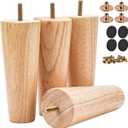 8 inch Solid Wood Furniture Legs, 4Pcs Mid-Century Modern Wooden Replacement Feet with Threaded 5/16'' Hanger Bolts & Mounting Plate & Screws for Sofa Couch Armchair Cabinet TV Stand (Natural Wood Color)