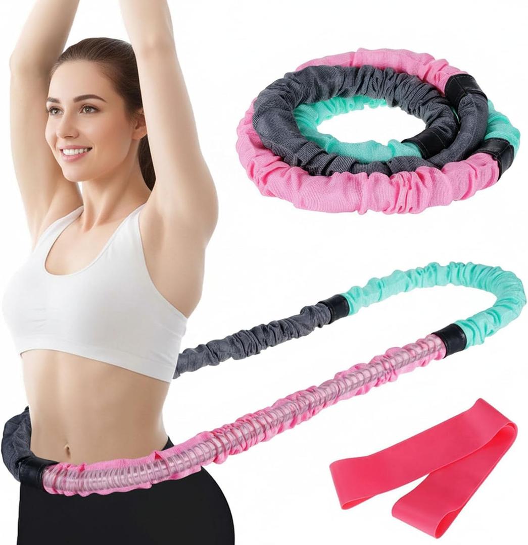3.4lb Soft Spring Fitness Hoop for Adults, Scientifically Weighted, with Resistance Band, Soft Fabric Padding (Comfort & Protection), Full Body Exercise Equipment for Weight Loss