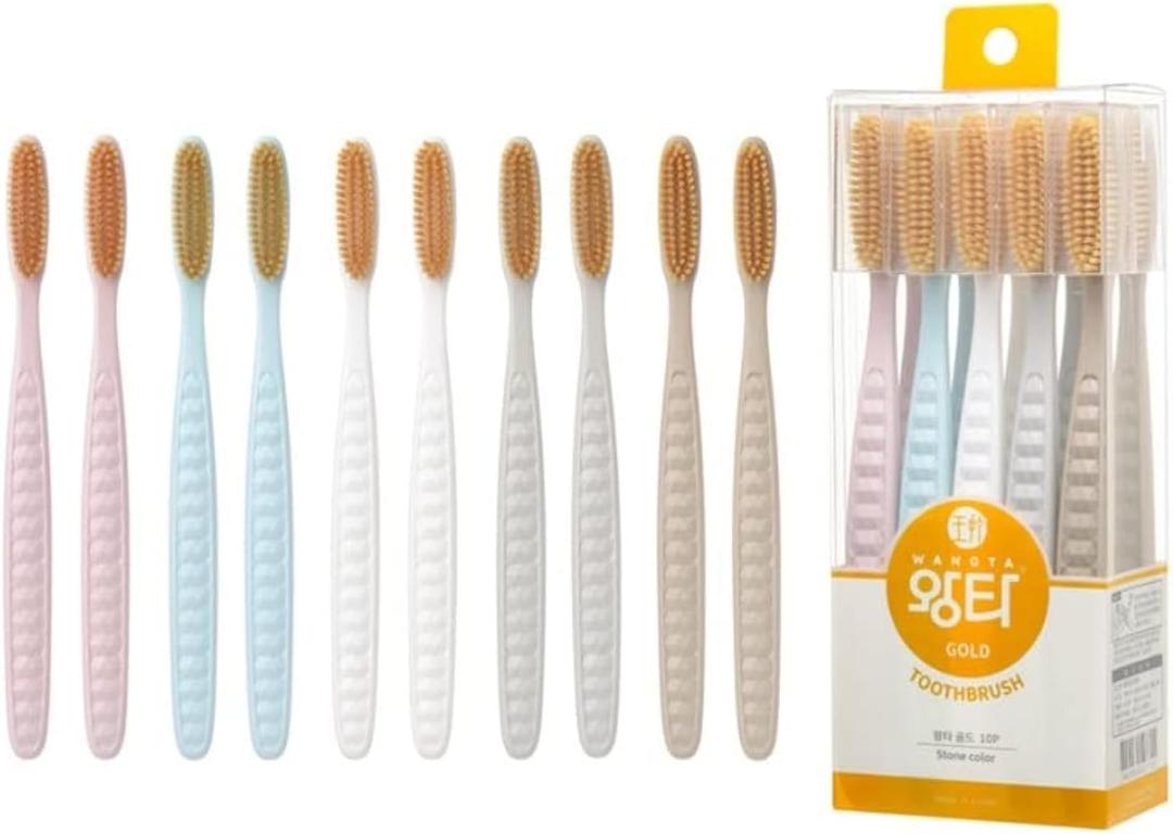 Wangta Soft Toothbrush, 10 Pack (Gold)  Best Manual Toothbrush for Maximum, Efficient Cleaning and Sensitive Gums and Teeth