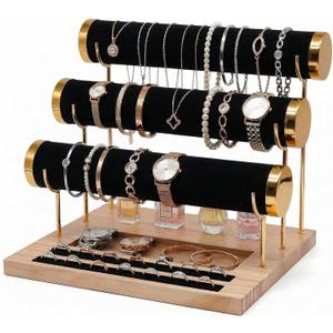 Three-Tier Bracelet Display Rack, Jewelry Display Rack. Multi-purpose Necklace Storage Rack, Watch, Bracelet, Ring and Other Jewelry Storage Rack with Tray