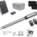 JUJIANG C01 Solar Gate Opener with Batteries & Solar Panel for Single Swing Gates Up to 440lb Automatic Gate Openers with Remote Complete Kit Light Duty Automatic Gate Openers Solar Powered