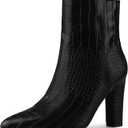 Allegra K Women's Printed Pointed Toe Chunky Heels Ankle Boots (9) Black