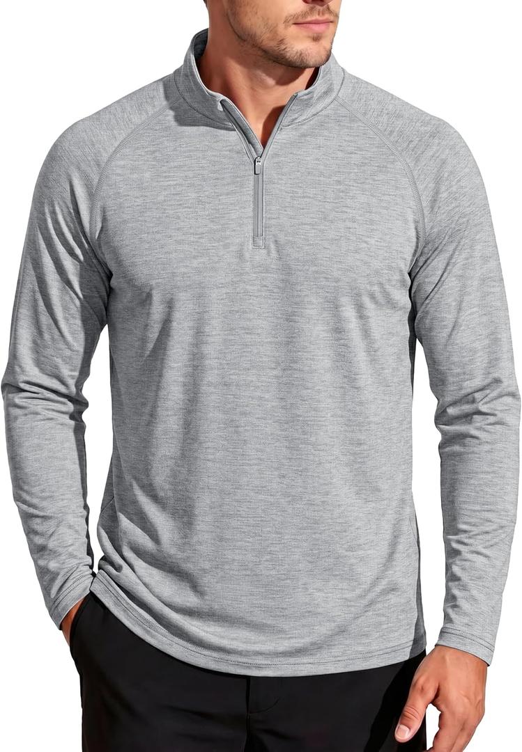 MAGCOMSEN Long Sleeve Shirts for Men 1/4 Zip Pullover Athletic Lightweight Dry Fit Golf Running T Shirts Rash Guard Light Grey, L